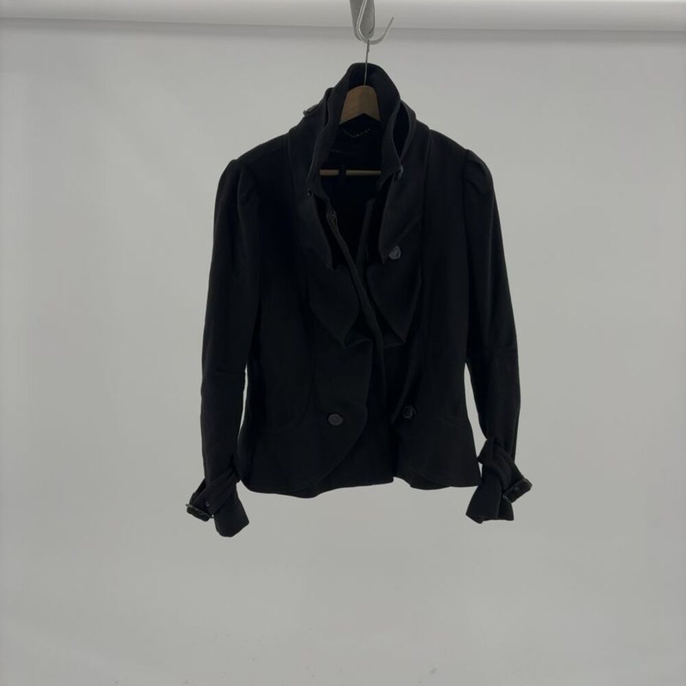 BCBGMaxAzria Black Tailored Wool Coat Sculptured Ruffled Collar Jacket